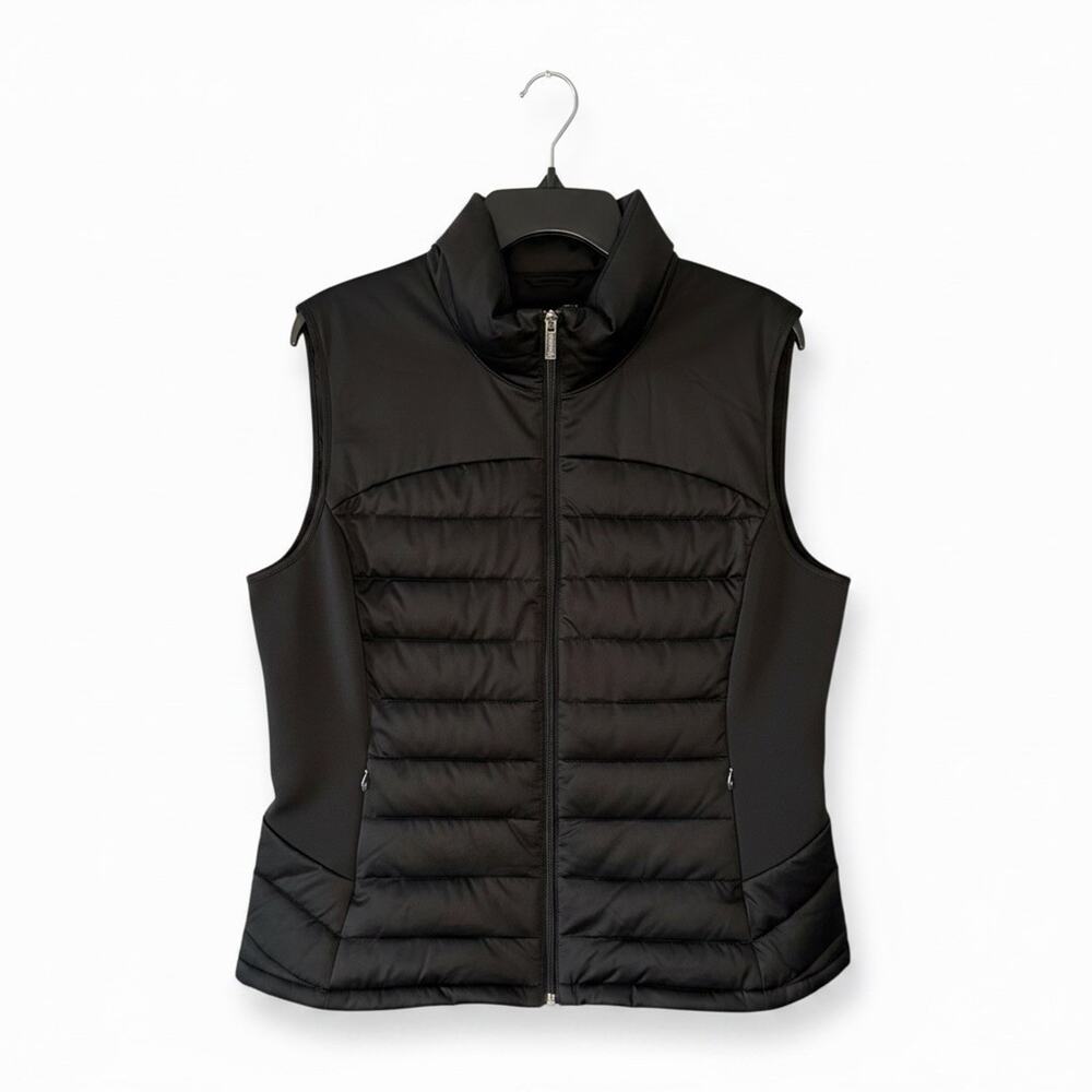 Calvin Klein Womens Black Quilted Puffer Vest Stretch Side Panels Size XL